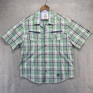 Vintage Giaburd Shirt Men's Extra Large Green White Plaid Checkered Colorful Y2K